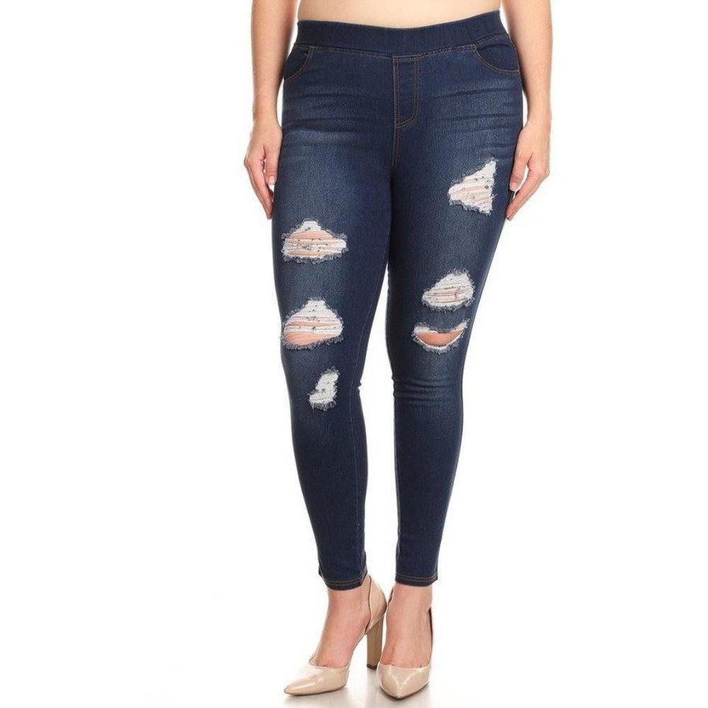 INDIGO PLUS SIZE DISTRESSED JEGGING